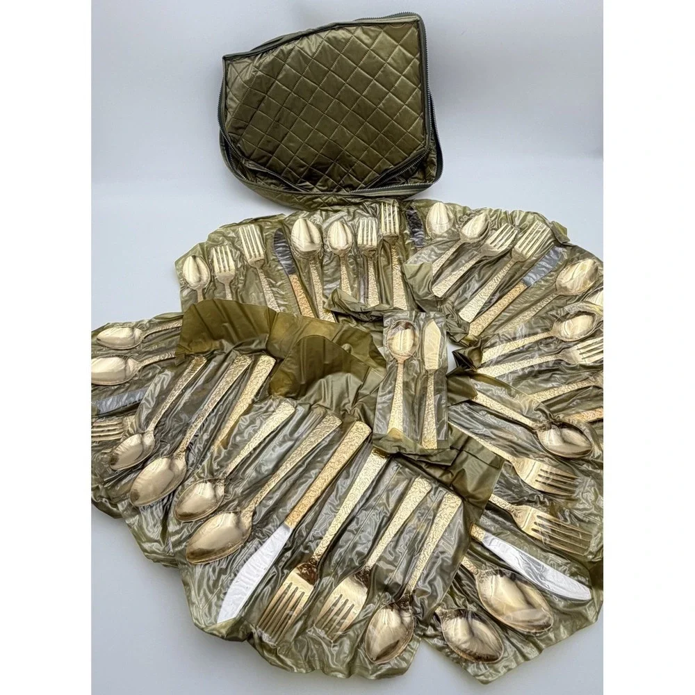 Cellini Romanesque Gold Electroplated Flatware MCM Japan Silverware Vintage